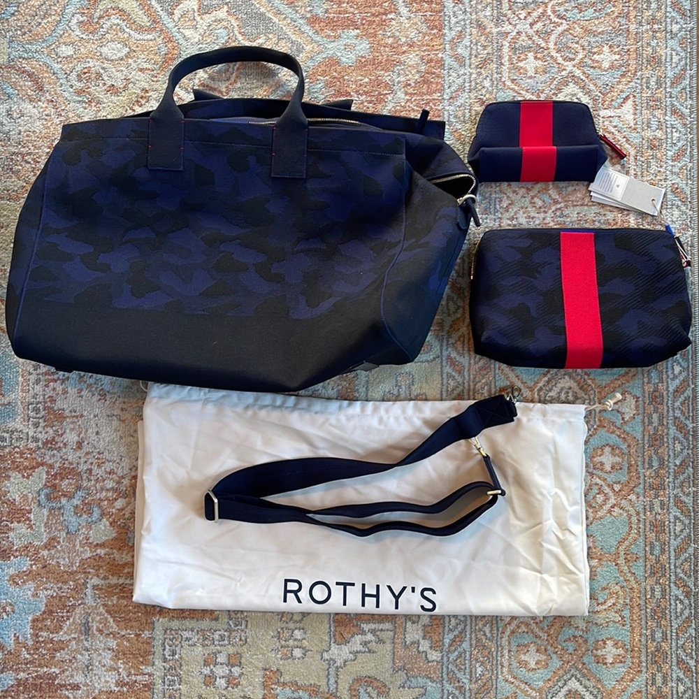 Rothy’s Navy Camo Weekender and Vanity Set